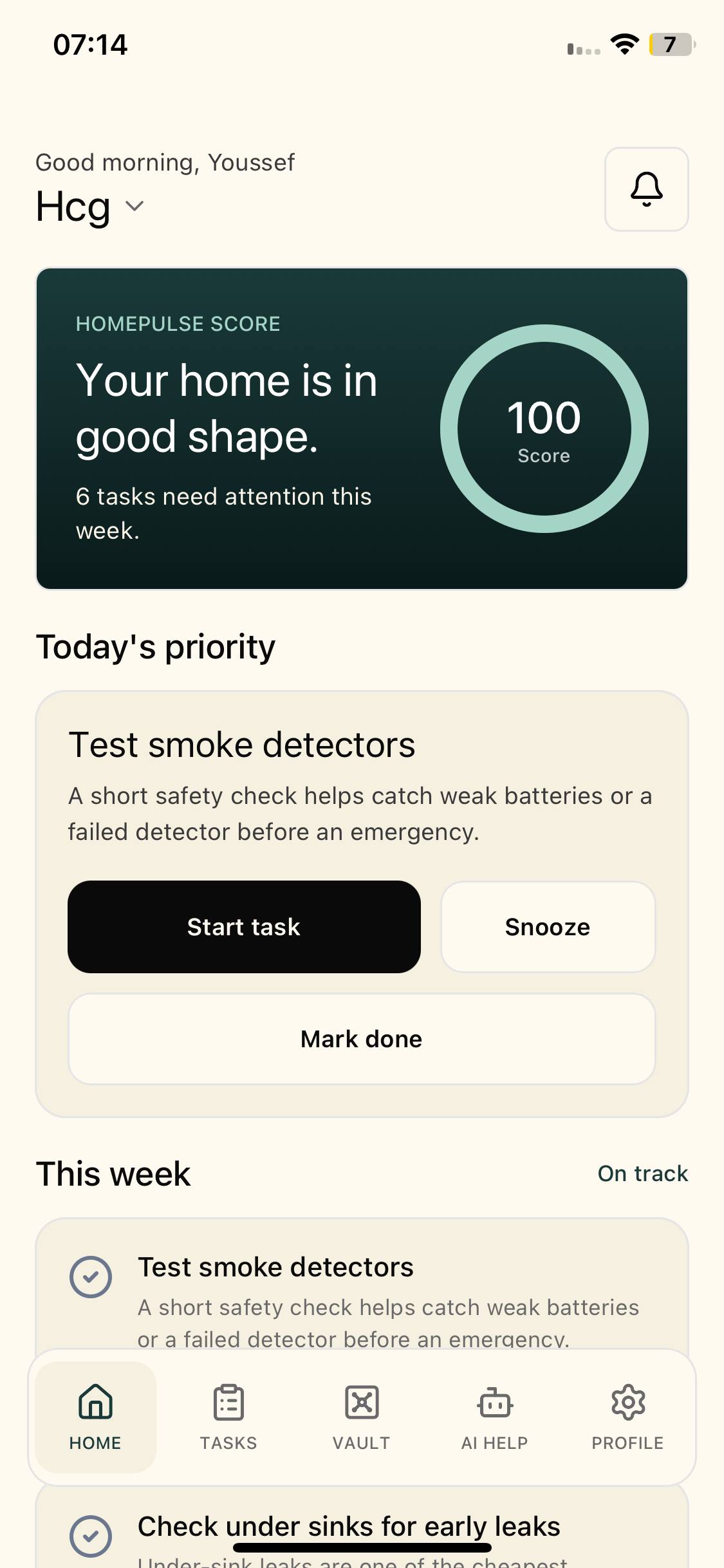 HomePulse vault screen