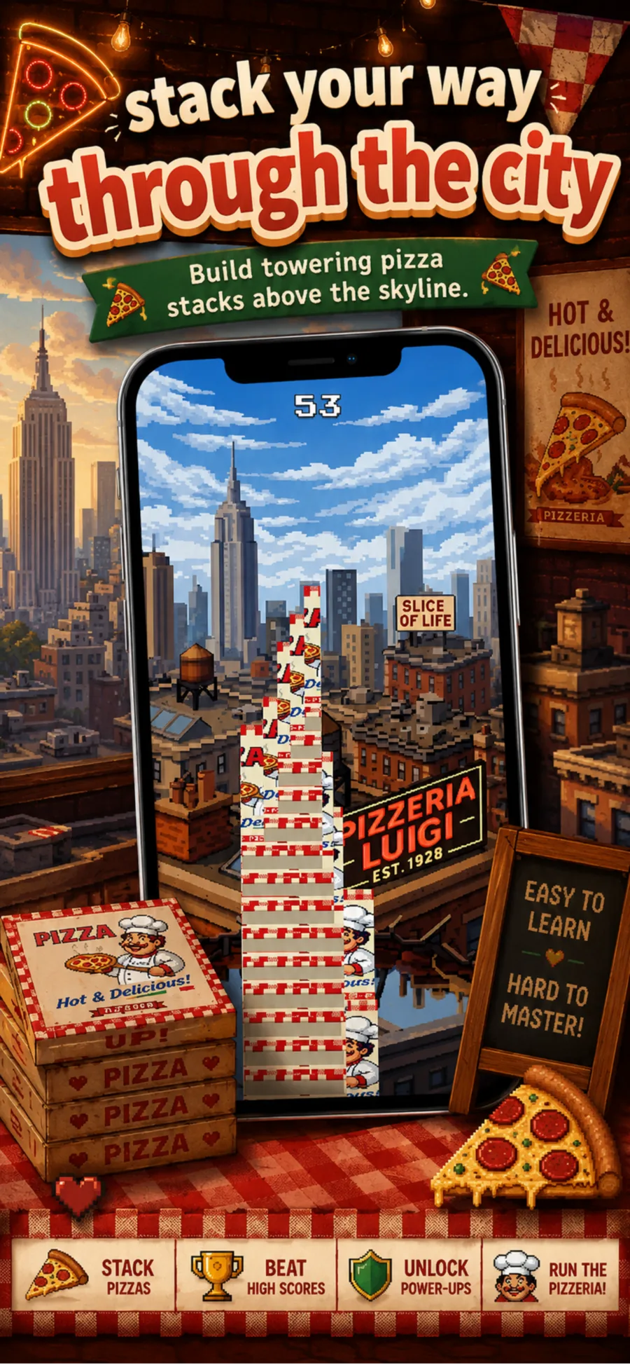 Pizza Up city stacking gameplay artwork