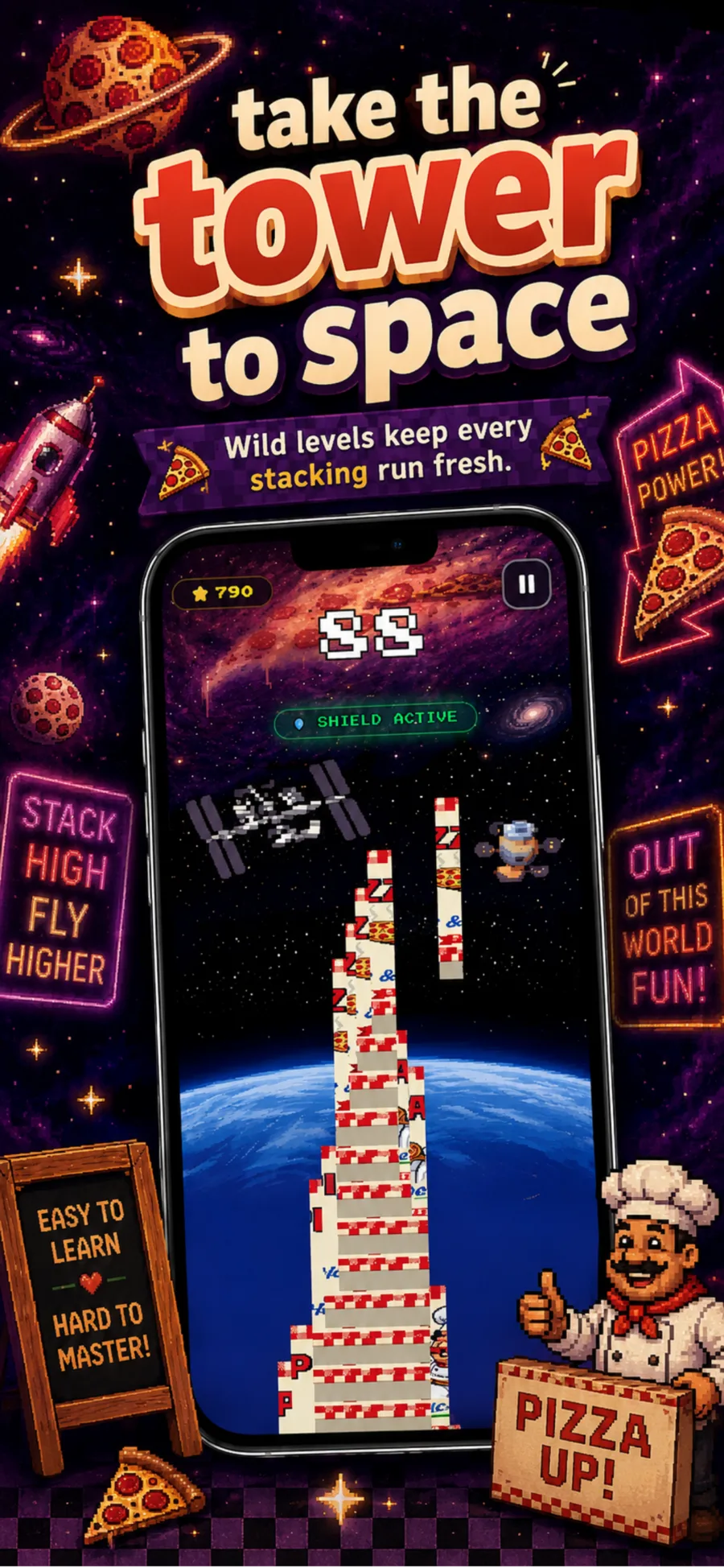 Pizza Up space tower gameplay artwork